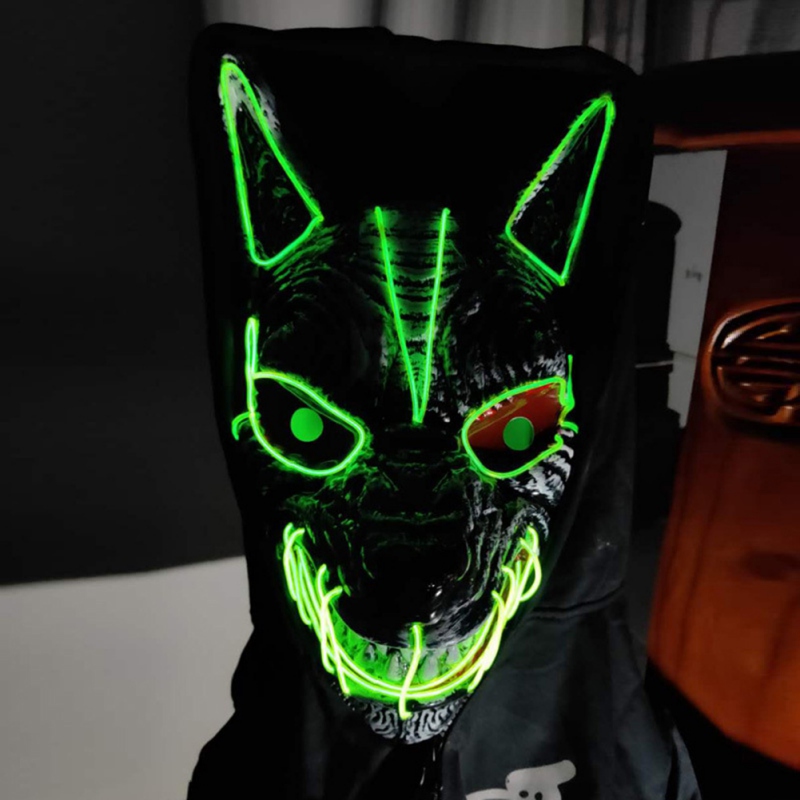 Adults Halloween Light Up Wolf Head LED Mask Costume Glow Ra