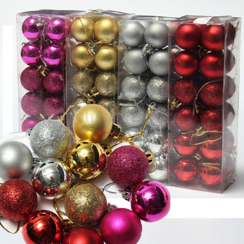 Details about   24Pcs 30mm Christmas Tree Baubles Shatterproof Glitter Xmas Holiday Decoration 