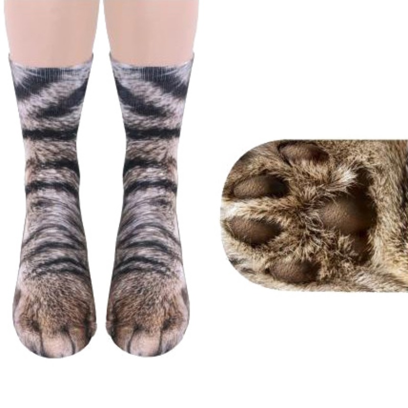 Novelty 3D Animal Printed Paw Crew Socks Women Men Cotton Soft Dress Socks Gift