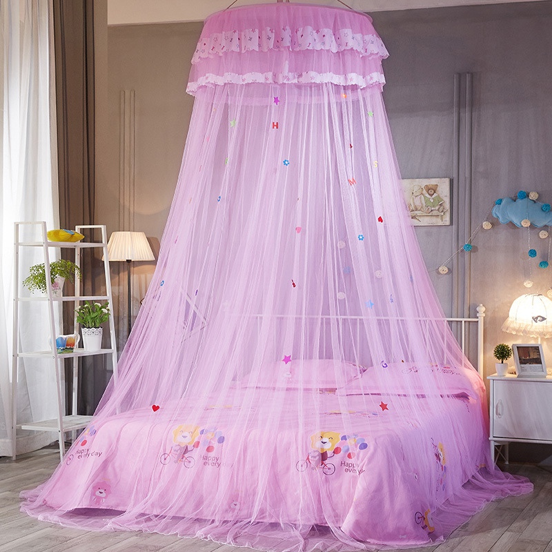 Bed Mosquito Netting Mesh Lace Princess Elegant Round Dome Q