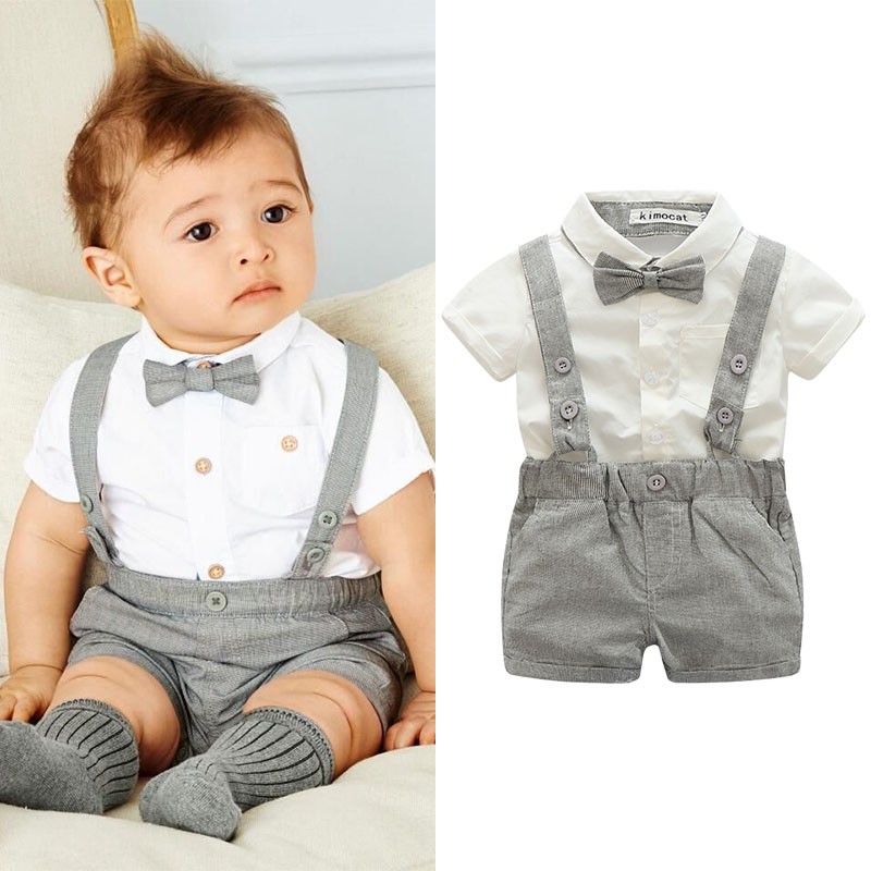 Baby Boy Wedding Formal Suit Bowtie Gentleman Romper